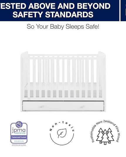 babyGap by Delta Children Graham 4-in-1 Convertible Crib with Storage Drawer TrueSleep Crib and Toddler Mattress (Bundle), Bianca White - LeafyLoom