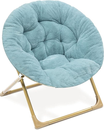 Milliard Mini Cozy Chair for Kids, Sensory Faux Fur Folding Saucer Chair for Toddlers, Blue - LeafyLoom