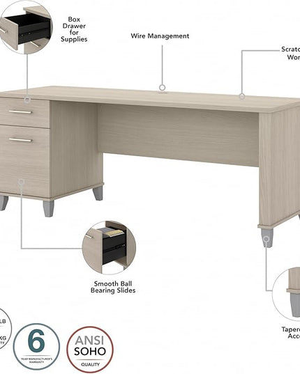 Bush Furniture Somerset 72W Office Desk with Drawers in Sand Oak - LeafyLoom