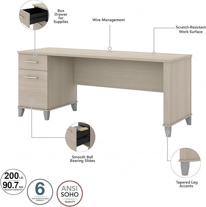 Bush Furniture Somerset 72W Office Desk with Drawers in Sand Oak - LeafyLoom