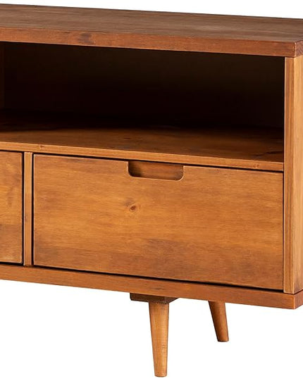 Walker Edison 3-Drawer Mid Century Modern Wood TV Stand for TV's up to 65" Flat Screen Cabinet Door Living Room Storage Entertainment Center, 58 Inch, Caramel - LeafyLoom