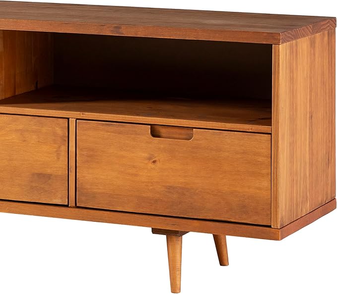Walker Edison 3-Drawer Mid Century Modern Wood TV Stand for TV's up to 65" Flat Screen Cabinet Door Living Room Storage Entertainment Center, 58 Inch, Caramel - LeafyLoom