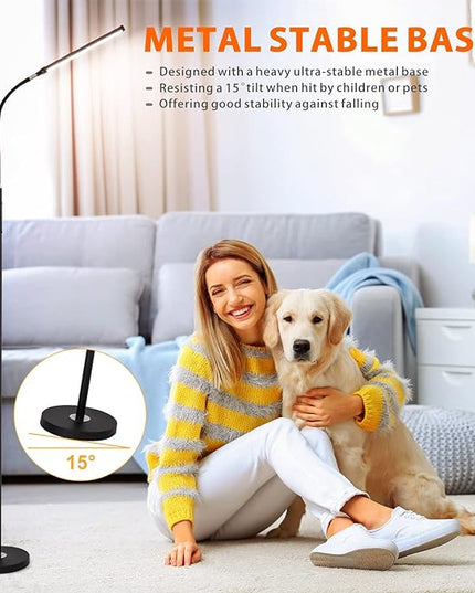 LED Floor Lamp with Remote Touch Control,Dimmable 15W Pole Lamps for Living Room,70'' Adjustable Height Standing Reading Light with 10 Brightness/5 Timer/3 Colors for Lash Tatto Esthetician - LeafyLoom