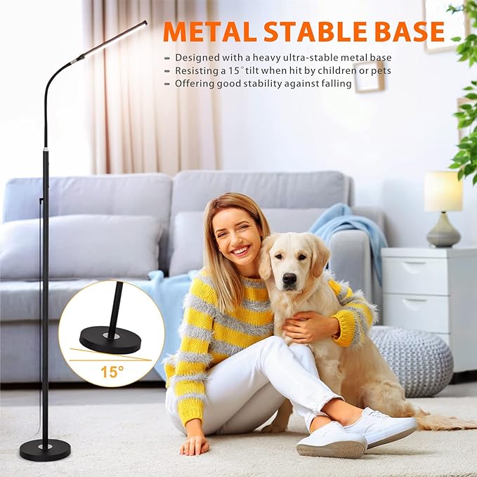 LED Floor Lamp with Remote Touch Control,Dimmable 15W Pole Lamps for Living Room,70'' Adjustable Height Standing Reading Light with 10 Brightness/5 Timer/3 Colors for Lash Tatto Esthetician - LeafyLoom