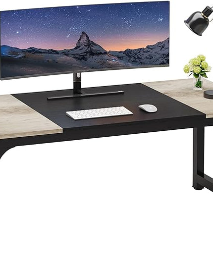 70.8 Inch X-Large Executive Computer office desk, Grey+Black - LeafyLoom