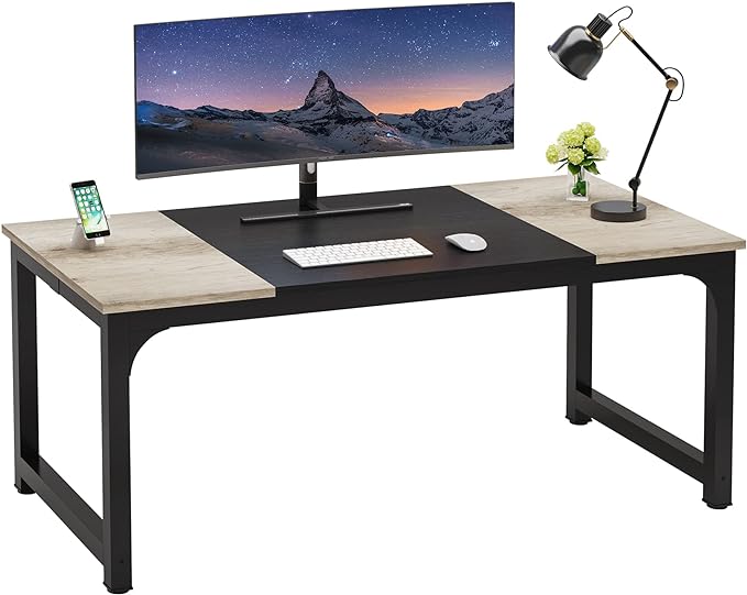 70.8 Inch X-Large Executive Computer office desk, Grey+Black - LeafyLoom