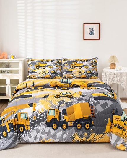 Feelyou Boys Construction Bedding Set Full Size Comforter for Boys Kids Tractor Comforter Set Toddler Construction Decorations Car Bed for Boys Cartoon Excavator Trucks Quilt Set with 2 Pillow Cases - LeafyLoom