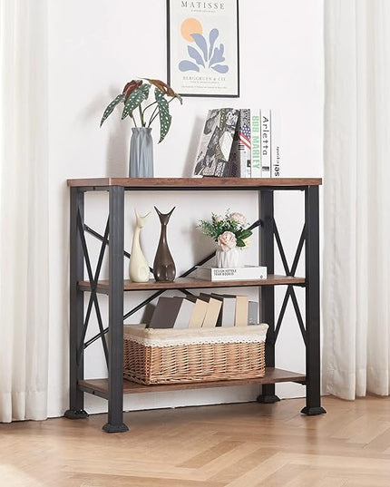 HOMBAZAAR Bookshelf, 3-Tier Industrial Bookshelf, Etagere Bookcases and Bookshelves, Small Bookshelf Storage Organizer, Freestanding Bookshelf for Living Room, Bedroom and Home Office, Brown - LeafyLoom