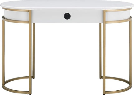 Leick Home 85405 Home Office Computer Desk with Dropfront Keyboard Drawer, Furniture, Cottage White/Gold - LeafyLoom