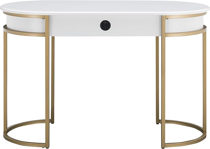Leick Home 85405 Home Office Computer Desk with Dropfront Keyboard Drawer, Furniture, Cottage White/Gold - LeafyLoom