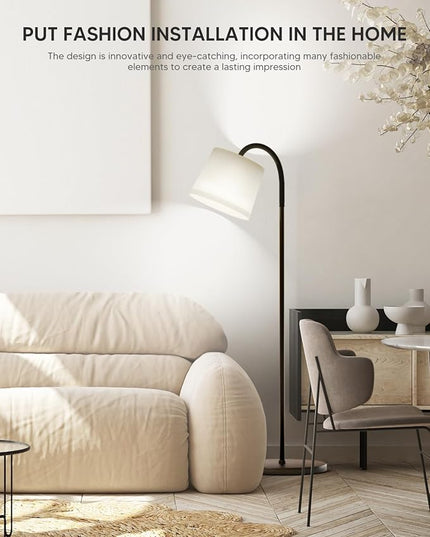 Floor Lamp for Living Room, Dimmable Floor Lamps (3 Color Temperatures and 9w Led Bulb), Standing Lamp with White Lamp Shade, Modern Tall Arc Floor Lamp for Bedroom, Office, Study - LeafyLoom