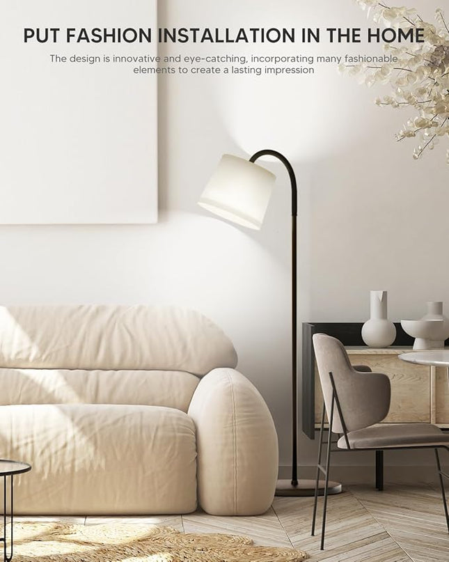 Floor Lamp for Living Room, Dimmable Floor Lamps (3 Color Temperatures and 9w Led Bulb), Standing Lamp with White Lamp Shade, Modern Tall Arc Floor Lamp for Bedroom, Office, Study - LeafyLoom