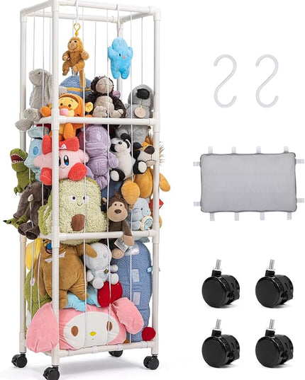 Stuffed Animal Zoo Storage, Extra Large Stuffed Animal Holder with Dust Cloth and Universal Wheels, Toy Storage Organizer, Plush Storage Organizer Shelf for Birthday Gift, Nursery Play Room Bedroom - LeafyLoom