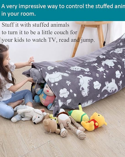 Stuffed Animal Storage Bean Bag Chair Cover, Plush Toys Organizer, Animals Doll Holder, Extra Large Lounger with Handle and Zipper Super Soft for Kids and Teans -Dinosaur Style - LeafyLoom