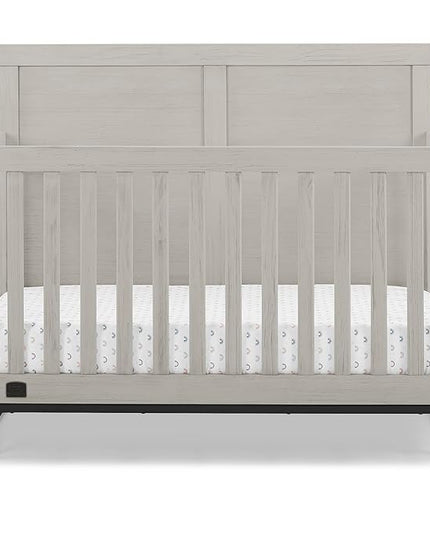 Simmons Kids Foundry 6-in-1 Convertible Baby Crib, Rustic Mist with Matte Black - LeafyLoom