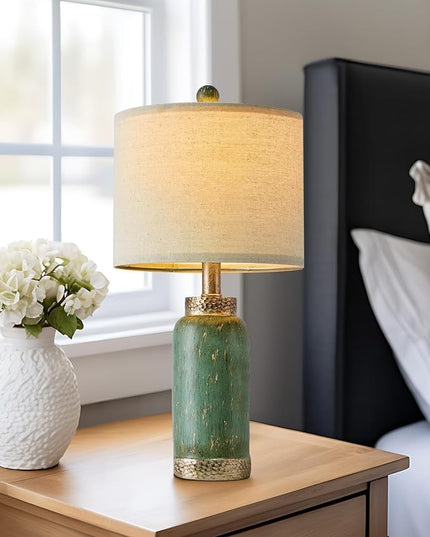 Table Lamp for Bedroom Living Room 20.25" Farmhouse Rustic Vintage Small Lamps Bedside Nightstand Light Home Office Desk Retro Mysterious East Style Deco (Antique Green) - LeafyLoom