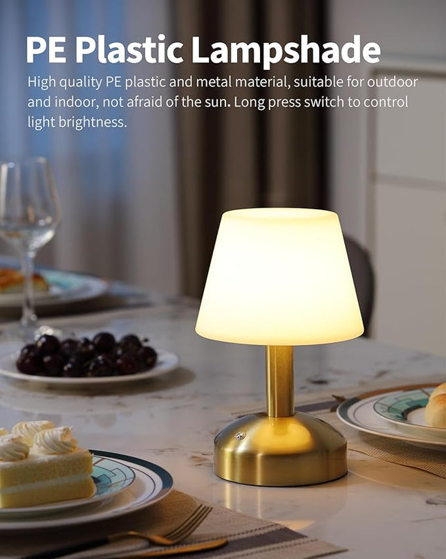 KDG Modern Cordless Small Table Lamps, Portable LED Dimmable Desk Lamp, 5000mAh Rechargeable Battery Operated Lighting for Restaurant, Bedroom, Bedside, Bar, Outdoor, Camping, Night Light(Gold) - LeafyLoom