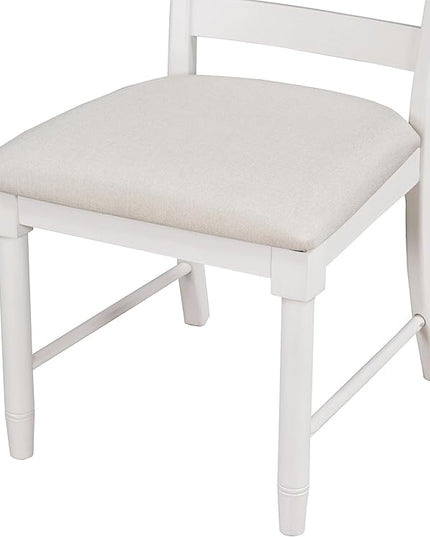 5-Piece Dining, Vintage Round Wood Extendable Table Set with 4 Cushioned Chairs for 4, for Living Kitchen Room, Antique White - LeafyLoom