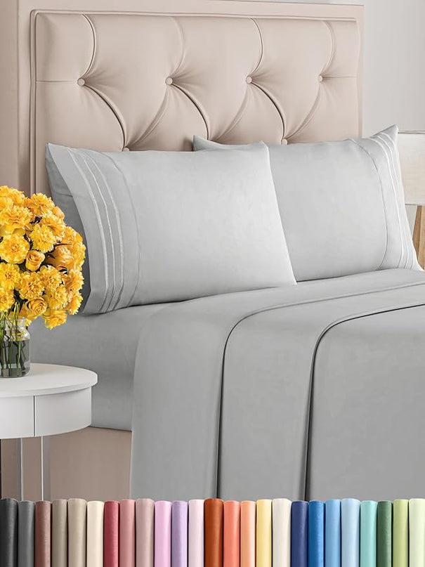 Full Size 4 Piece Sheet Set - Comfy Breathable & Cooling Sheets - Hotel Luxury Bed Sheets for Women & Men - Deep Pockets, Easy-Fit, Soft & Wrinkle Free Sheets - French Grey Oeko-Tex Bed Sheet Set - LeafyLoom