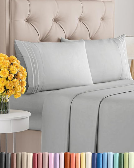 Cal King Size 4 Piece Sheet Set - Comfy Breathable & Cooling Sheets - Hotel Luxury Bed Sheets for Women & Men - Deep Pockets, Easy-Fit, Soft & Wrinkle Free Sheets - French Grey Oeko-Tex Bed Sheet Set - LeafyLoom