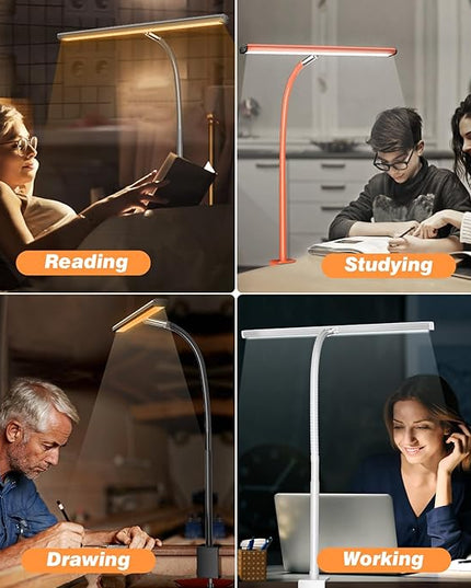 LED Desk Lamp for Office Home, Eye-Caring Desk Light with Stepless Dimming Adjustable Flexible Gooseneck, 10W USB Adapter Desk Lamp with Clamp for Reading, Study, Workbench (Red) - LeafyLoom