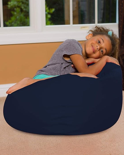 Posh Creations Bean Bag Chair for Kids, Teens, and Adults Includes Removable and Machine Washable Cover, Solid Navy Blue, 27in - Medium - LeafyLoom