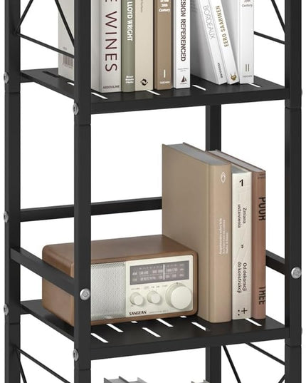 JSB 4 Tier Metal Bookshelf Bathroom Storage Standing Shelf Unit Kitchen Storage Organizer Display Rack Bookcases Shelves for Living Room, Bedroom, Office (Black, 4 Tier) - LeafyLoom