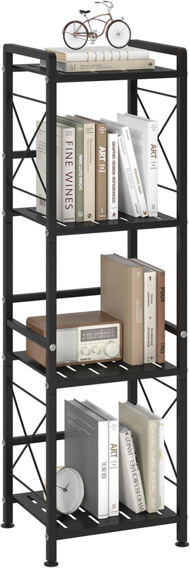JSB 4 Tier Metal Bookshelf Bathroom Storage Standing Shelf Unit Kitchen Storage Organizer Display Rack Bookcases Shelves for Living Room, Bedroom, Office (Black, 4 Tier) - LeafyLoom