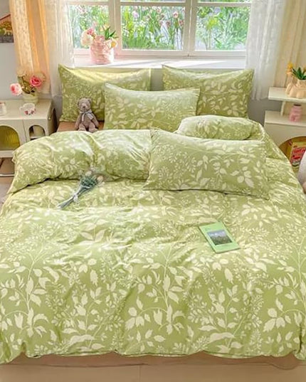 Green Botanical Comforter Set Full Sage Green Floral Comforter Cotton Women Girls Matcha Green Floral Plant Quilts Garden Bohemian Sage Green Blanket Rustic Leaf Blossom Full Bed Comforter - LeafyLoom