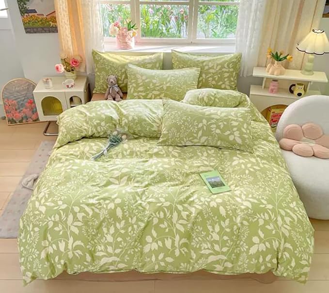 Green Botanical Comforter Set Queen Sage Floral Comforter Women Girls Matcha Green Floral Plant Quilts Garden Bohemian Sage Green Blanket Rustic Leaf Blossom Queen Bed Comforter Queen - LeafyLoom