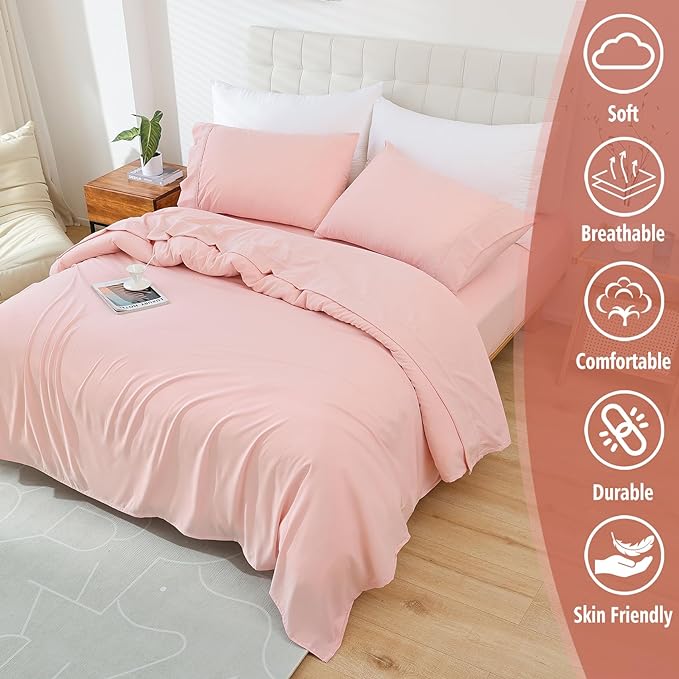 Full Sheet Set - 4 Piece Soft Breathable Bed Sheets for Full Size Bed, Extra Deep Pocket Lxuury Brushed Sheets, Cooling Hotel Bedding Sheets and Pillowcases, Wrinkle Free Oeko-Tex Sheets - LeafyLoom
