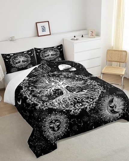 Feelyou Sun and Moon Comforter Bohemian Tree Butterfly Style Bedding Set Psychedelic Hippie Comforter Set for Boys Girls Children Teens Bedroom Decor Galaxy Astrology Duvet Set Twin Size - LeafyLoom