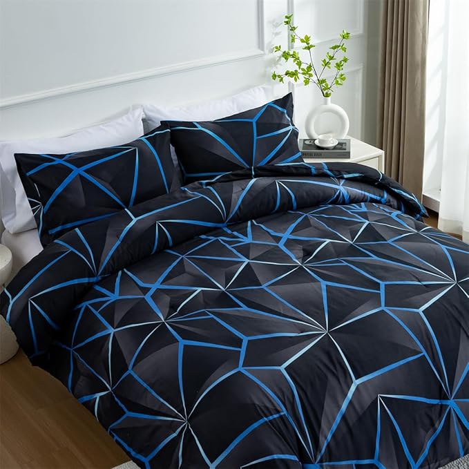 NTBED 3D Geometric Comforter Set for Boys Kids, Irregular Diamond Pattern Lightweight Microfiber Bedding Sets All Season (Dark Blue, Twin) - LeafyLoom