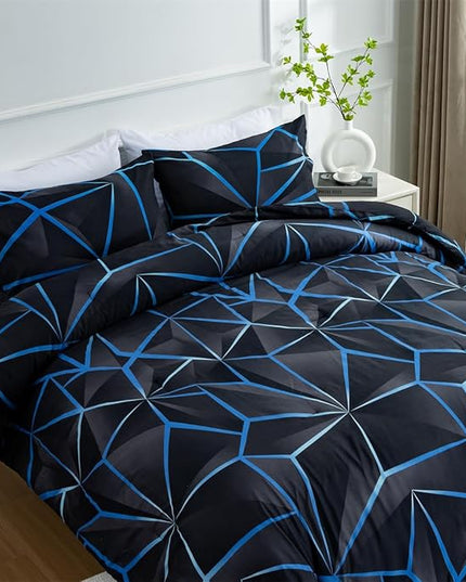 NTBED 3D Geometric Comforter Set for Boys Kids, Irregular Diamond Pattern Lightweight Microfiber Bedding Sets All Season (Dark Blue,Full) - LeafyLoom
