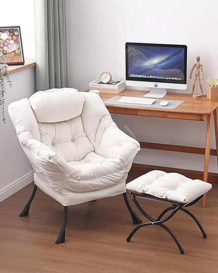 Lazy Chair and Ottoman, Large Accent Lounge Chair with Armrests and a Side Pocket, Modern Leisure Upholstered Sofa Reading Armchair with Footrest for Bedroom, Living Room, Dorm Rooms, Office - LeafyLoom