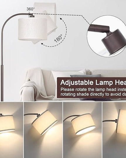 Boncoo Dimmable Floor Lamp, Arc Standing Lamp with Stepless Dimmer, Brown Floor Lamp with Adjustable Linen Beige Shade for Living Room Bedroom Study Room Office, 9W 3000K LED Bulb Included - LeafyLoom