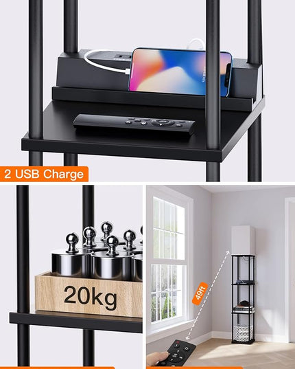 addlon Shelf Floor lamp with 2 USB Ports and Power Outlet, Remote Control Floor lamp for Living Room with 3 Color temperatures led Bulb, Display lamp for Bedroom and Office - Black - LeafyLoom