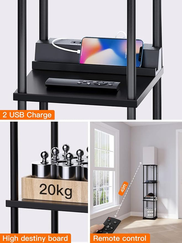 addlon Shelf Floor lamp with 2 USB Ports and Power Outlet, Remote Control Floor lamp for Living Room with 3 Color temperatures led Bulb, Display lamp for Bedroom and Office - Black - LeafyLoom
