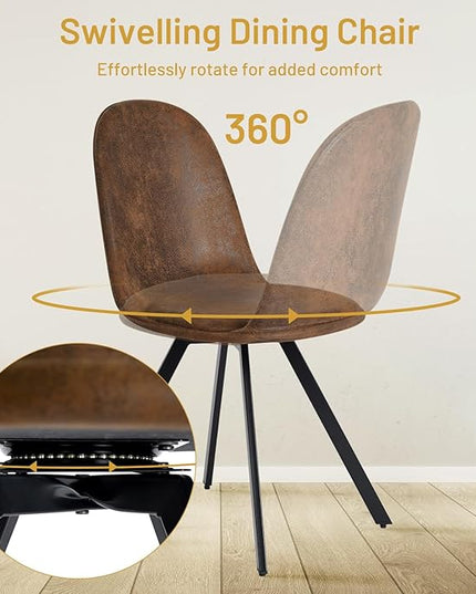 FurnitureR Swivel Dining Chairs Set of 4, Dining Room Chairs Suede Fabric Mid Back Armelss with Padded Rotated Seat Cushion and Metal Legs, Brown - LeafyLoom