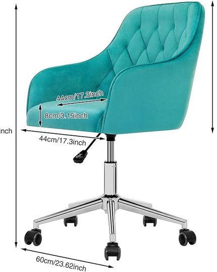 Velvet Desk Chair Vanity Chair for Makeup with Wheels and Back Home Office Chair Adjustable Rolling Swivel Chair for Bedroom Vanity Room Green - LeafyLoom