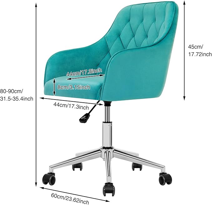 Velvet Desk Chair Vanity Chair for Makeup with Wheels and Back Home Office Chair Adjustable Rolling Swivel Chair for Bedroom Vanity Room Green - LeafyLoom