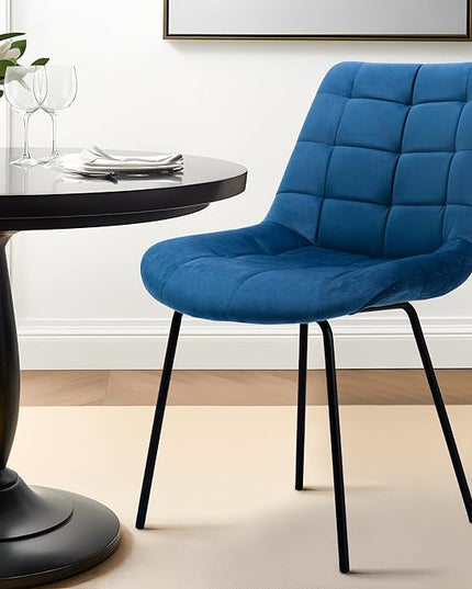 NicBex Velvet Dining Chairs, Upholstered Reception Chairs, Tufted Accent Chair with Metal Legs for Home Kitchen, Living Room, Set of 2, Blue - LeafyLoom