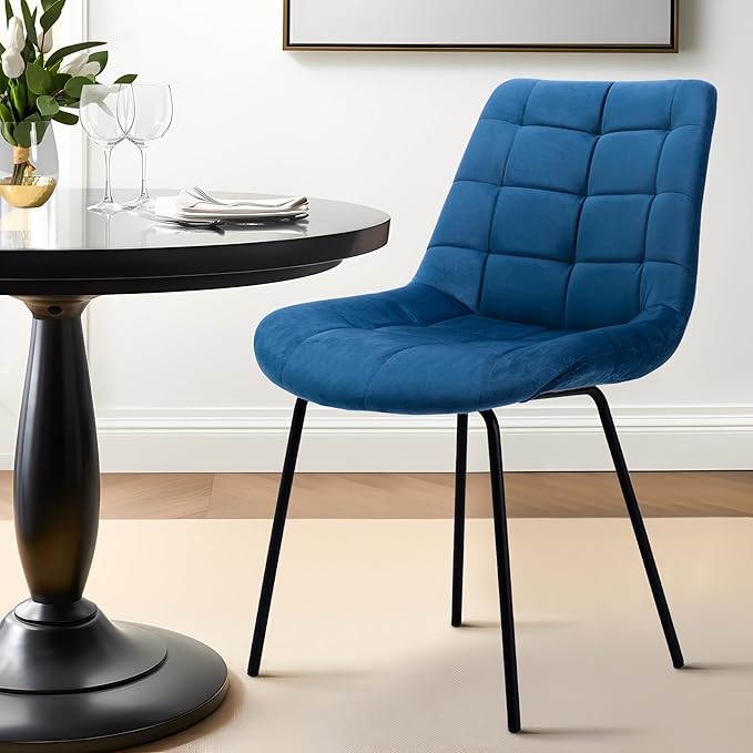 NicBex Velvet Dining Chairs, Upholstered Reception Chairs, Tufted Accent Chair with Metal Legs for Home Kitchen, Living Room, Set of 2, Blue - LeafyLoom