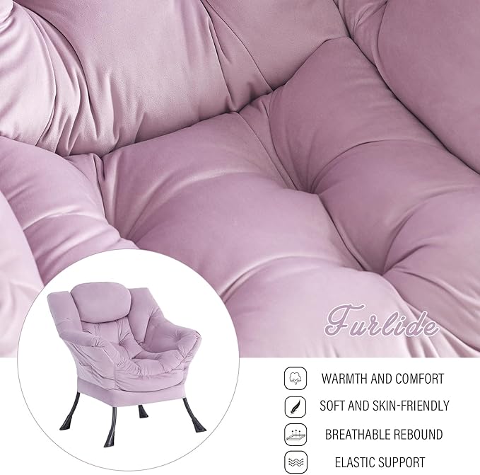 Lazy Chair with Ottoman, Modern Chair with Folding Footrest, Lounge Accent Chair, Comfortable Reading Chair (Light Purple) - LeafyLoom