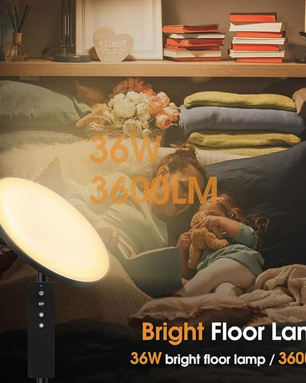 Upgraded Floor Lamp, 36W/3600LM Super Bright Floor Lamp with Remote Control, Stepless Adjust Color Temperatures & Brightness, Torchiere Standing Lamp for Living Room Bedroom Office - LeafyLoom
