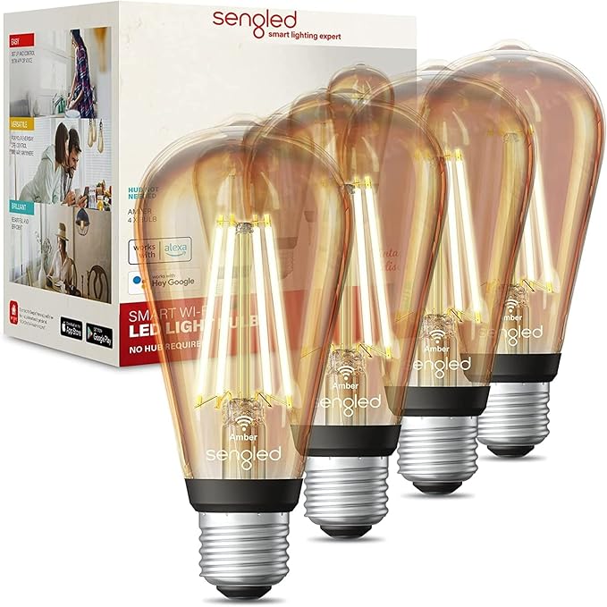 Sengled Smart Light Bulbs, Retro WiFi Light Bulbs, Vintage Filament Led light Bulbs, Smart Edison Bulbs That Work with Alexa & Google, ST19 Led Bulb 60 Watt Equivalent, 2000K E26 No Hub Required,4Pack Sengled
