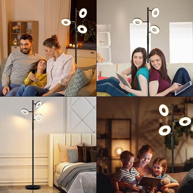 Floor Lamp, Modern Dimmable Standing Floor Lamp with Remote & Touch Control, 2700K-6500K, 3 Rotatable LED Floor Lamps for Living Room, Tall Floor Lamp for Bedroom, Office - LeafyLoom