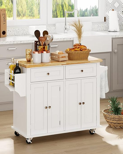 DlandHome Rolling Kitchen Island Cart with Storage and Drawer, Kitchen Island Cart on Wheels, Kitchen Cart Rolling Trolley with Towel Holder and Spice Rack - LeafyLoom
