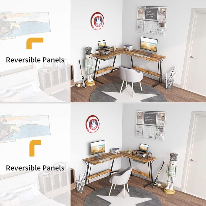 BANTI 59 x 47 inch L-Shaped Desk Computer Corner Desk, Home Office Writing Study Workstation with Small Table, Space Saving, Easy to Assemble, Brown - LeafyLoom
