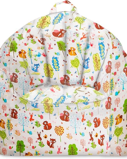 Posh Creations Structured Comfy Bean Bag Chair for Gaming, Reading, and Watching TV, Malibu Lounge, Canvas - Forest Critters on White - LeafyLoom